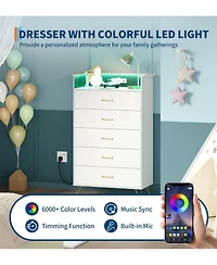 gaomon Modern 5-Drawer Tall Dresser for Bedroom, Wood Chest of Drawers with Silent Closing Slides, Water-Resistant White Storage Organizer