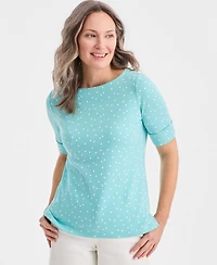Style & Co Petite Elbow-Sleeve Boat Neck Knit Dot Top, Macy's Exclusive