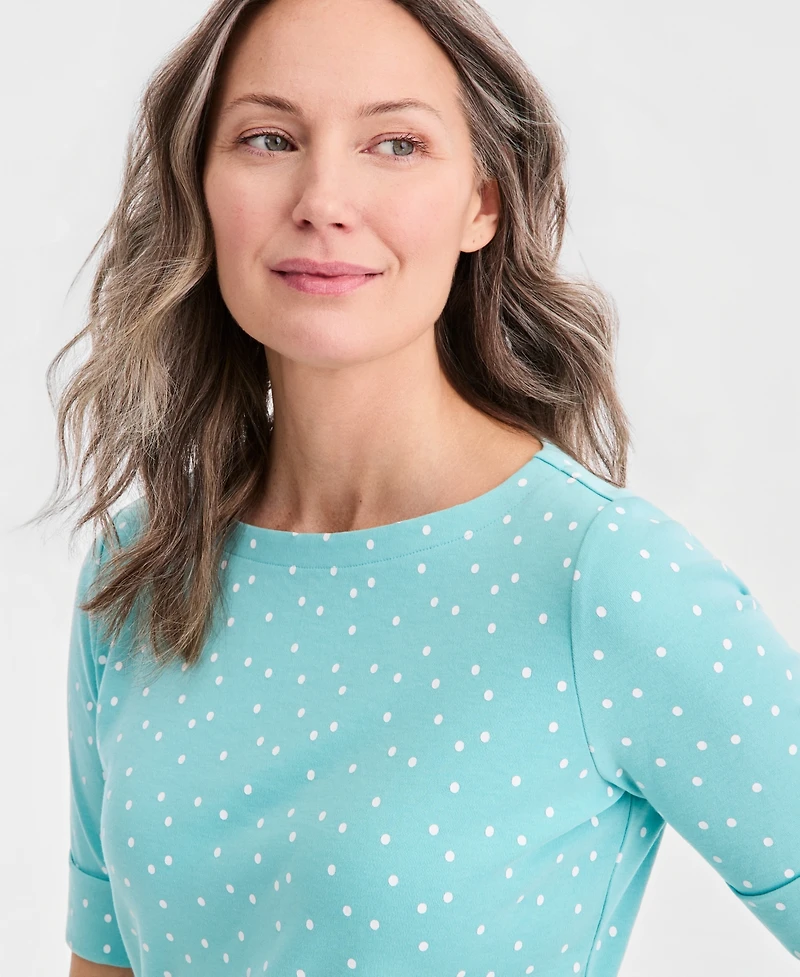 Style & Co Women's Printed Boat-Neck Elbow-Sleeve Top