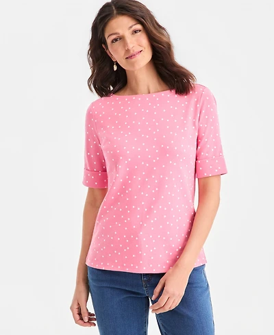 Style & Co Petite Elbow-Sleeve Boat Neck Knit Dot Top, Macy's Exclusive