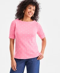 Style & Co Women's Printed Boat-Neck Elbow-Sleeve Top, Macy's Exclusive