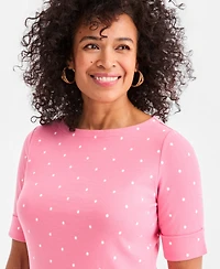 Style & Co Women's Printed Boat-Neck Elbow-Sleeve Top, Macy's Exclusive