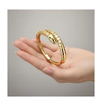 Rachel Glauber 14k Gold Plated with Green Eyes Cubic Zirconia Textured Coiled Serpent Bypass Bangle Bracelet