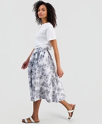 Nautica Women's Cotton Toile Elastic-Waist Midi Skirt