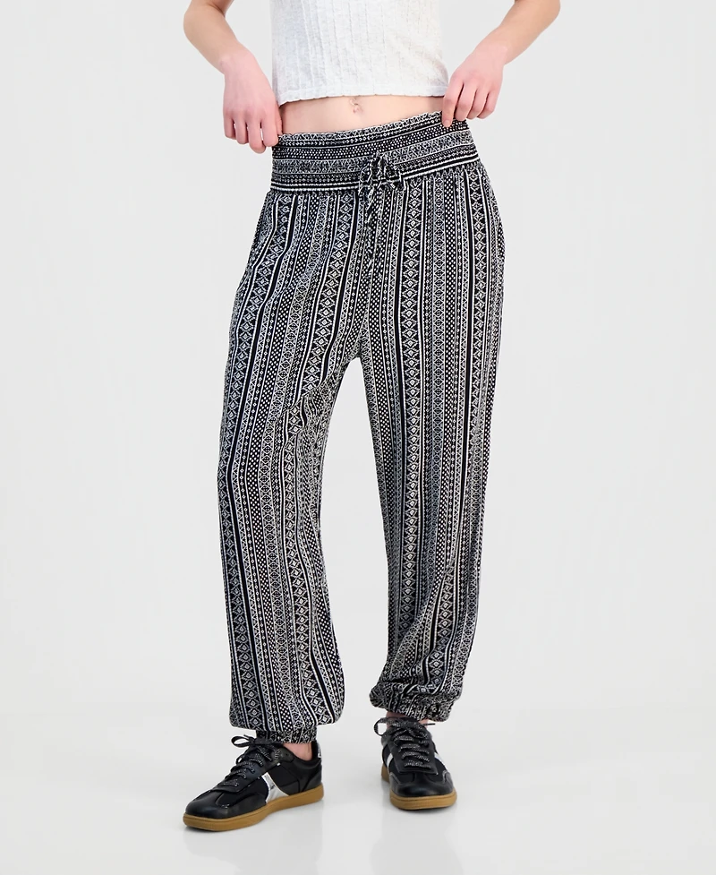 Kingston Grey Juniors' Striped Smocked-Waist Jogger Pants