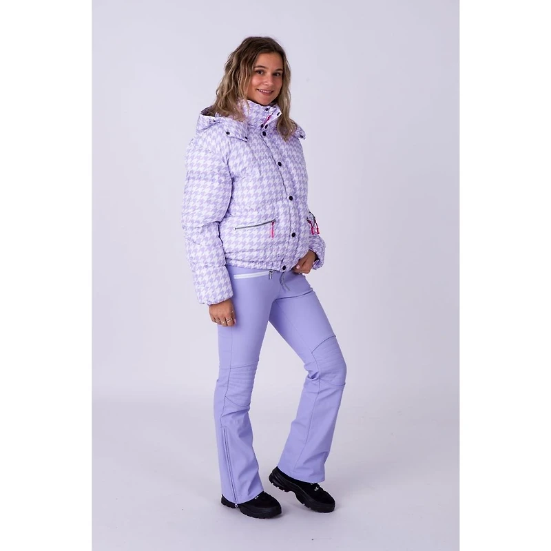 Women's Purple Houndstooth Chic Puffer Jacket