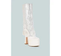 London Rag Women's Sundra Floral Applique Platform Heeled Boots