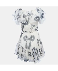 Pre-Owned Dolce & Gabbana Women's Pre-Owned D&g Cream Bow Print Silk Ruffle Mini Dress