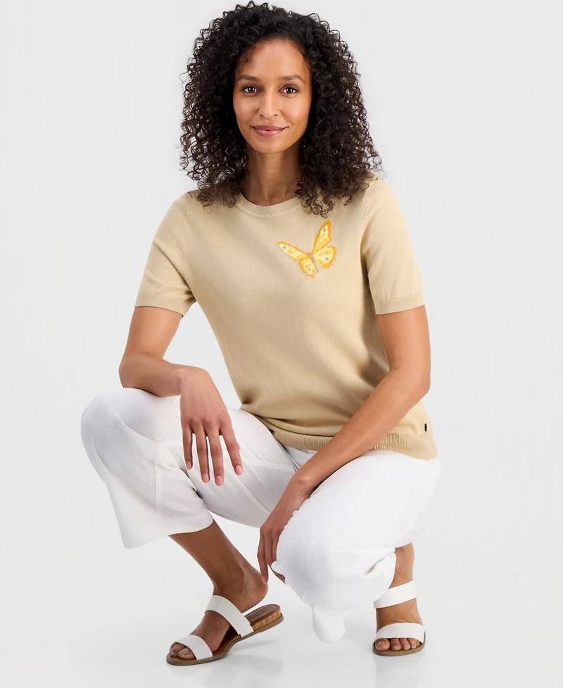 Nautica Women's Cotton Butterfly Round-Neck Sweater