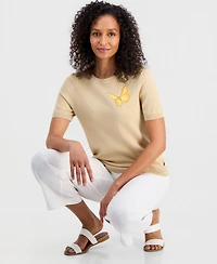 Nautica Women's Cotton Butterfly Round-Neck Sweater