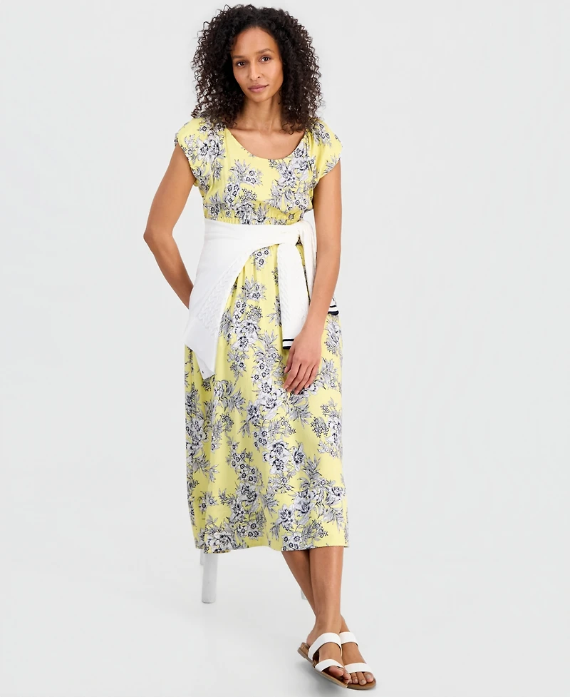 Nautica Women's Printed Toile Puff-Sleeve A-Line Dress