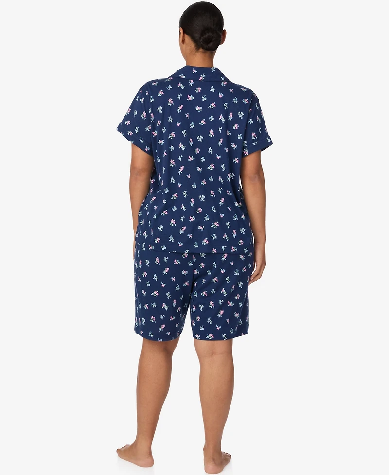 Lauren Ralph Plus-Size 2-Piece Notch Collar Shirt and Bermuda Shorts Pajama Set