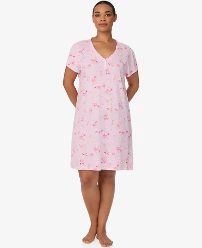Lauren Ralph Plus-Size Short-Sleeve Ruffle V-Neck Sleep Gown