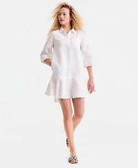 Charter Club Women's 100% Linen Flounce Shirtdress, Created for Macy's