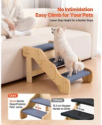 Cozito 3-Step Wooden Pet Stairs for High Beds, Sofa, or Car, Non-Slip Surface, 150 lb Capacity