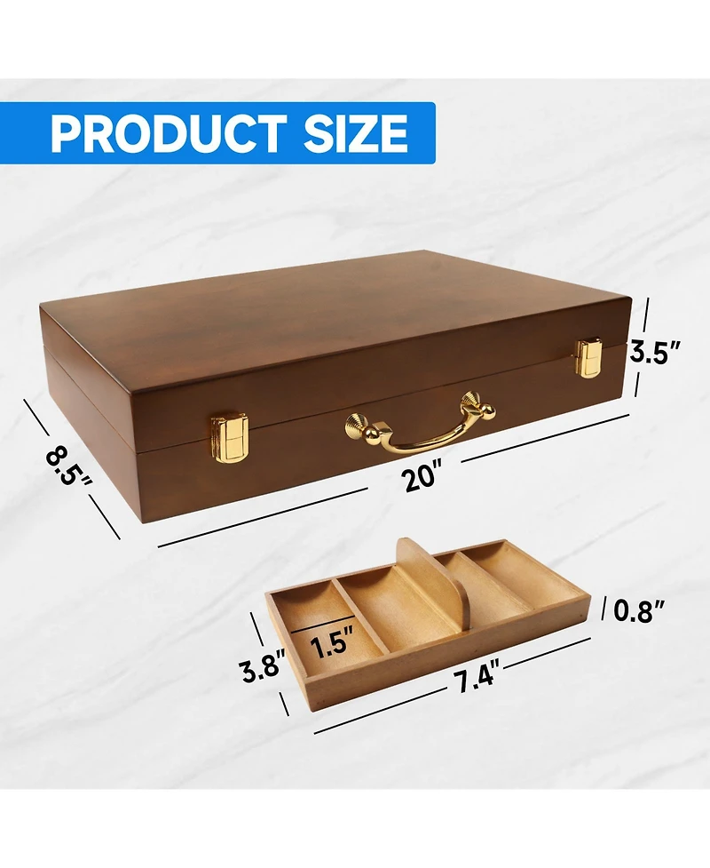 Gse Games & Sports Expert Poker Chips Carrier with 5 Wooden Poker Chip Trays for Any Thickness chips, Holds 500 Chips
