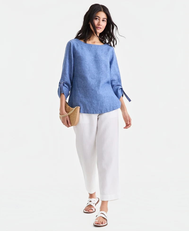 Charter Club Women's 100% Linen D-Ring Top, Created for Macy's