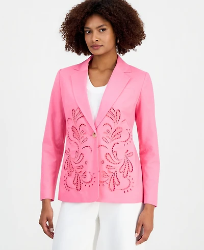 T Tahari Women's Embroidered One-Button Jacket