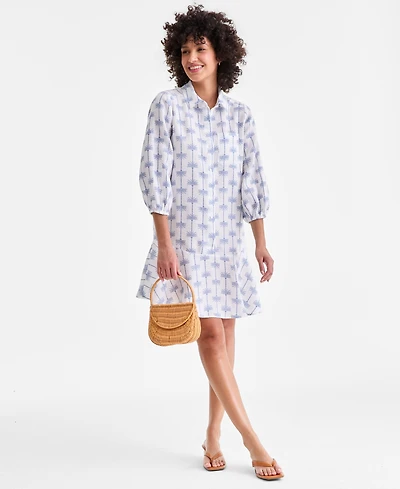 Charter Club Women's 100% Linen Flounce Shirtdress, Created for Macy's