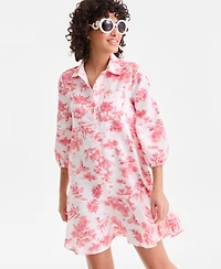 Charter Club Women's 100% Linen Flounce Shirtdress, Created for Macy's