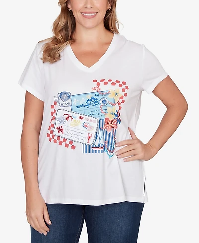 Ruby Rd. Plus Embellished Postcard Graphic T-Shirt