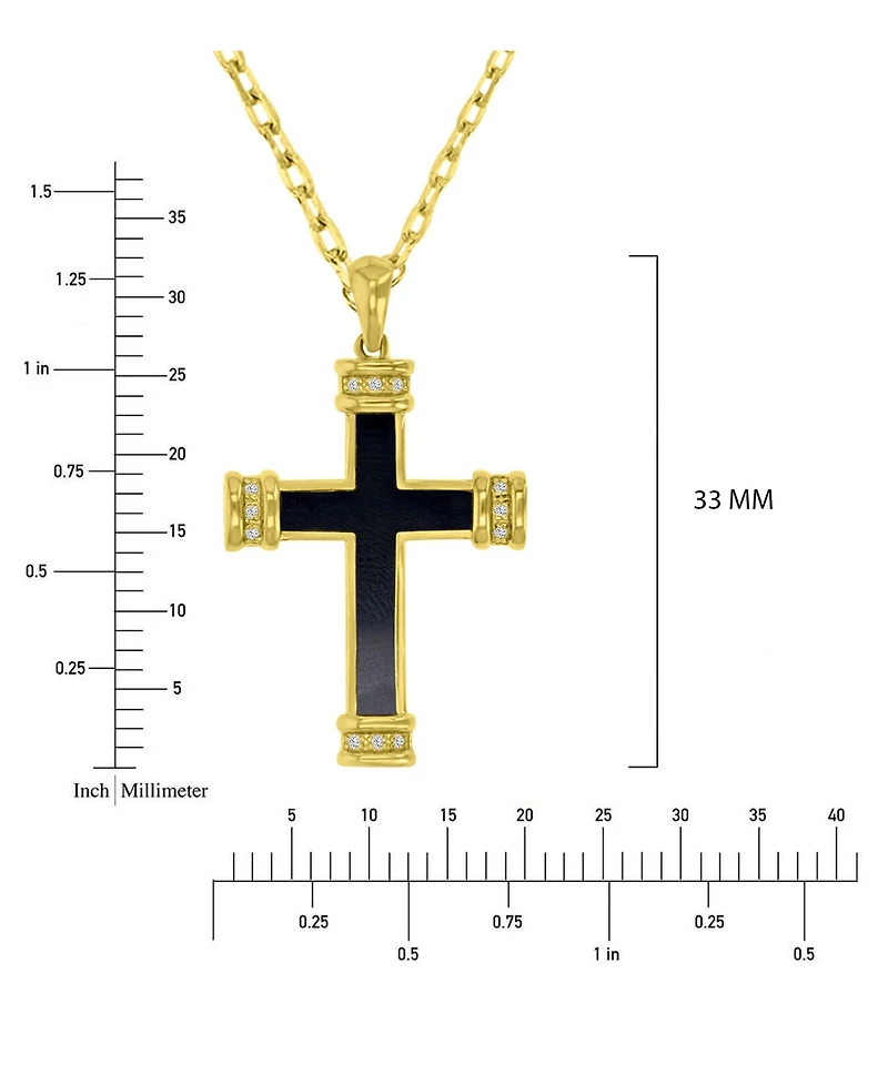 Macy's Onyx and Diamond (0.036 ct. t.w.) Cross Necklace in 14k Yellow Gold Over Sterling Silver