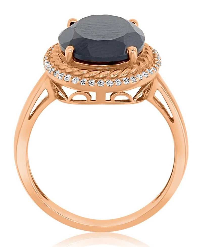 Macy's Created Sapphire (0.22 ct. t.w.) and Onyx Textured Halo Ring n 14k Rose Gold Over Sterling Silver