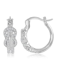 Macy's Cubic Zirconia (0.74 ct. t.w.) Rhodium Over Sterling Silver Infinity Knot Huggie Earrings (Also 14k Yellow Gold Silver)