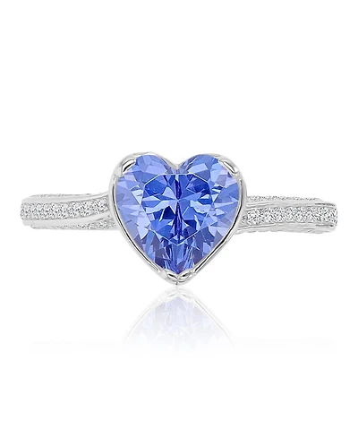 Macy's Heart-Shaped Tanzanite (3.45 ct. t.w.) & Cubic Zirconia (3.467 Ring Rhodium Over Sterling Silver