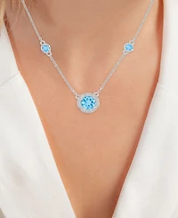 Macy's Swiss Blue Topaz (1.86 ct. t.w.) and Created White Sapphire (0.108 ct. t.w.) Necklace in Rhodium Over Sterling Silver