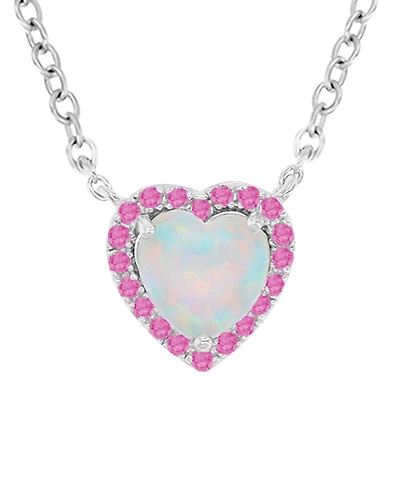 Macy's Pink Sapphire (0.12 ct. t.w.) & Opal (6mm) Necklace in Rhodium Over Sterling Silver