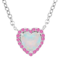 Macy's Pink Sapphire (0.12 ct. t.w.) & Opal (6mm) Necklace in Rhodium Over Sterling Silver