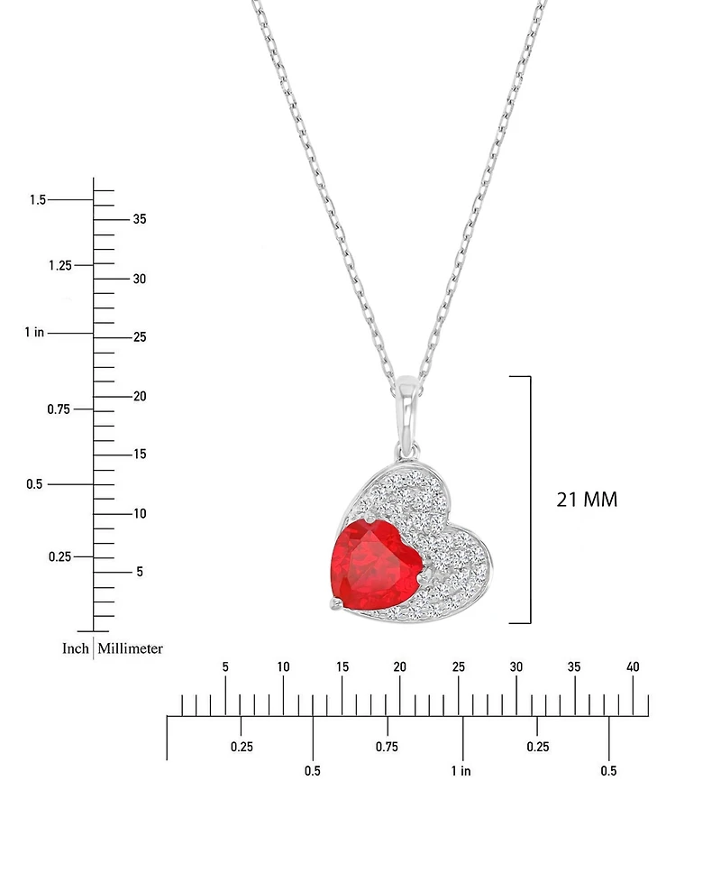 Macy's Ruby (2.17 ct. t.w.) and Created Sapphire (0.756 ct. t.w.) Paved Heart Necklace in Rhodium Over Sterling Silver