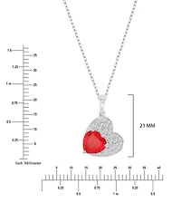 Macy's Ruby (2.17 ct. t.w.) and Created Sapphire (0.756 ct. t.w.) Paved Heart Necklace in Rhodium Over Sterling Silver