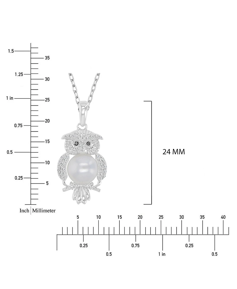 Macy's Diamond, Opal & Imitation Pearl and Onyx (0.012 ct. t.w.) Owl Pendant Necklace