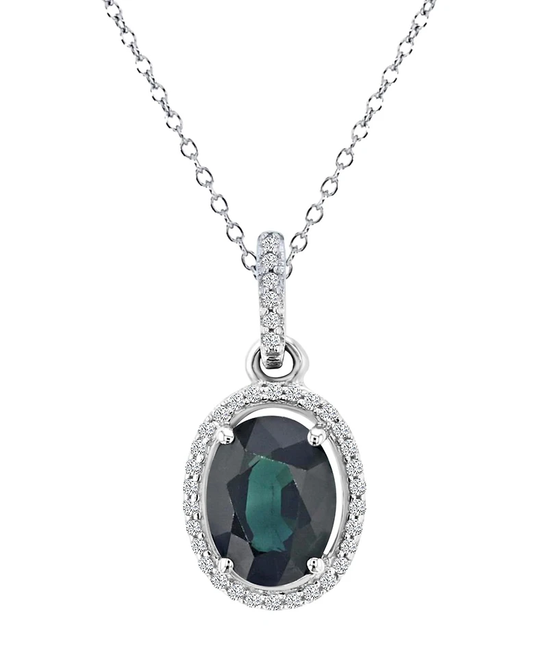 Macy's Sapphire (1 ct. t.w.) & Diamond (0.105 ct. t.w.) Halo Necklace in 14k White Gold