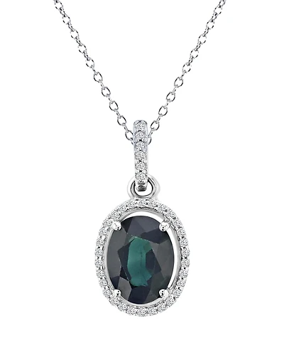 Macy's Sapphire (1 ct. t.w.) & Diamond (0.105 ct. t.w.) Halo Necklace in 14k White Gold