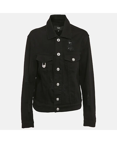 Pre-Owned Versace Women's Pre-Owned Versus Versace Black Distressed Denim Button Detail Jacket