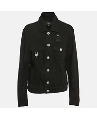 Pre-Owned Versace Women's Pre-Owned Versus Versace Black Distressed Denim Button Detail Jacket