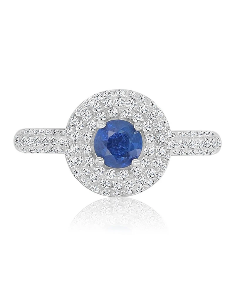 Macy's Sapphire (0.65 ct. t.w.) & Diamond (0.55 ct. t.w.) Puffy Circle Ring in 14k White Gold