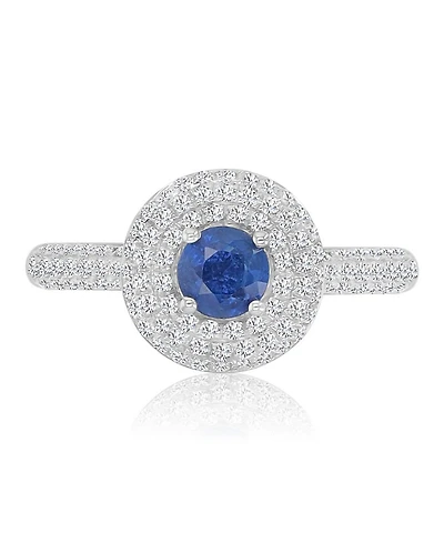 Macy's Sapphire (0.65 ct. t.w.) & Diamond (0.55 ct. t.w.) Puffy Circle Ring in 14k White Gold