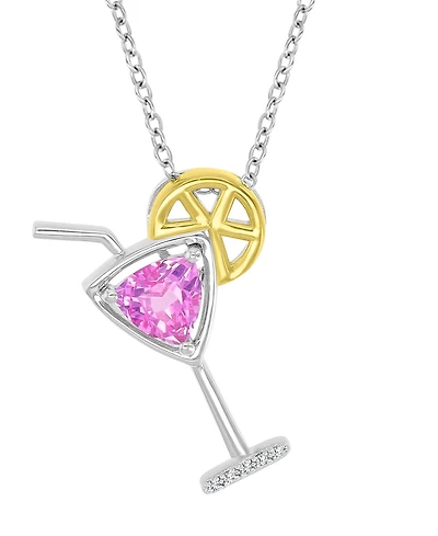 Macy's Diamond (0.015 ct. t.w.) & Pink Sapphire (1.05 ct. t.w.) Martini Glass Necklace in 14K Yellow Gold Over Sterling Silver