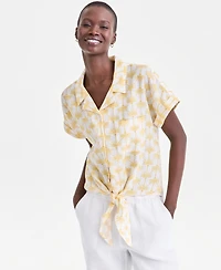 Charter Club Women's 100% Linen Tie-Front Shirt, Created for Macy's