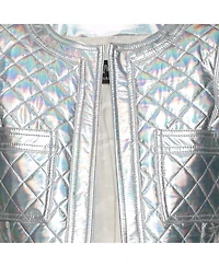 Pre-Owned Balmain Women's Silver Holographic Quilted Open Front Jacket