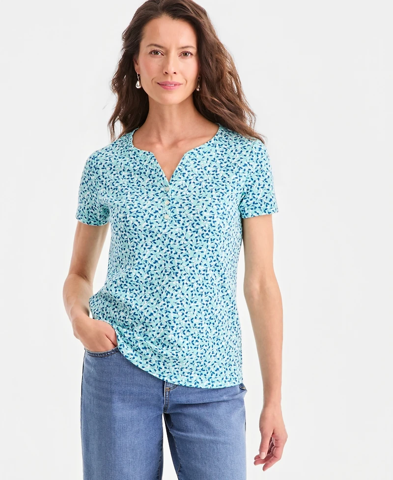 Style & Co Women's Printed Short-Sleeve Henley Top