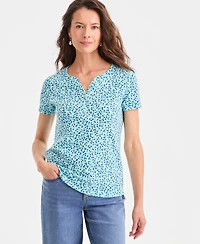 Style & Co Women's Printed Short-Sleeve Henley Top