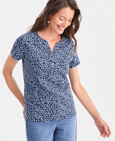 Style & Co Women's Printed Short-Sleeve Henley Top