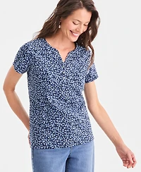 Style & Co Women's Printed Short-Sleeve Henley Top, Macy's Exclusive