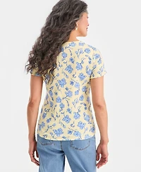 Style & Co Petite Short-Sleeve Henley Knit Poetic Floral T-Shirt, Macy's Exclusive