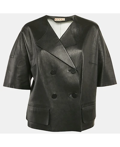 Pre-Owned Marni Women's Black Leather Double Breasted Short Jacket